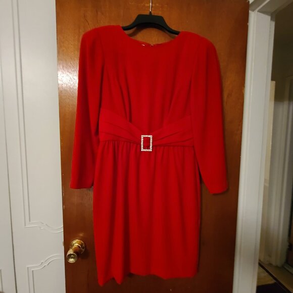 Vintage Morton Myles For The Warrens Bright Red Cocktail Dress Size 12P - Picture 1 of 4
